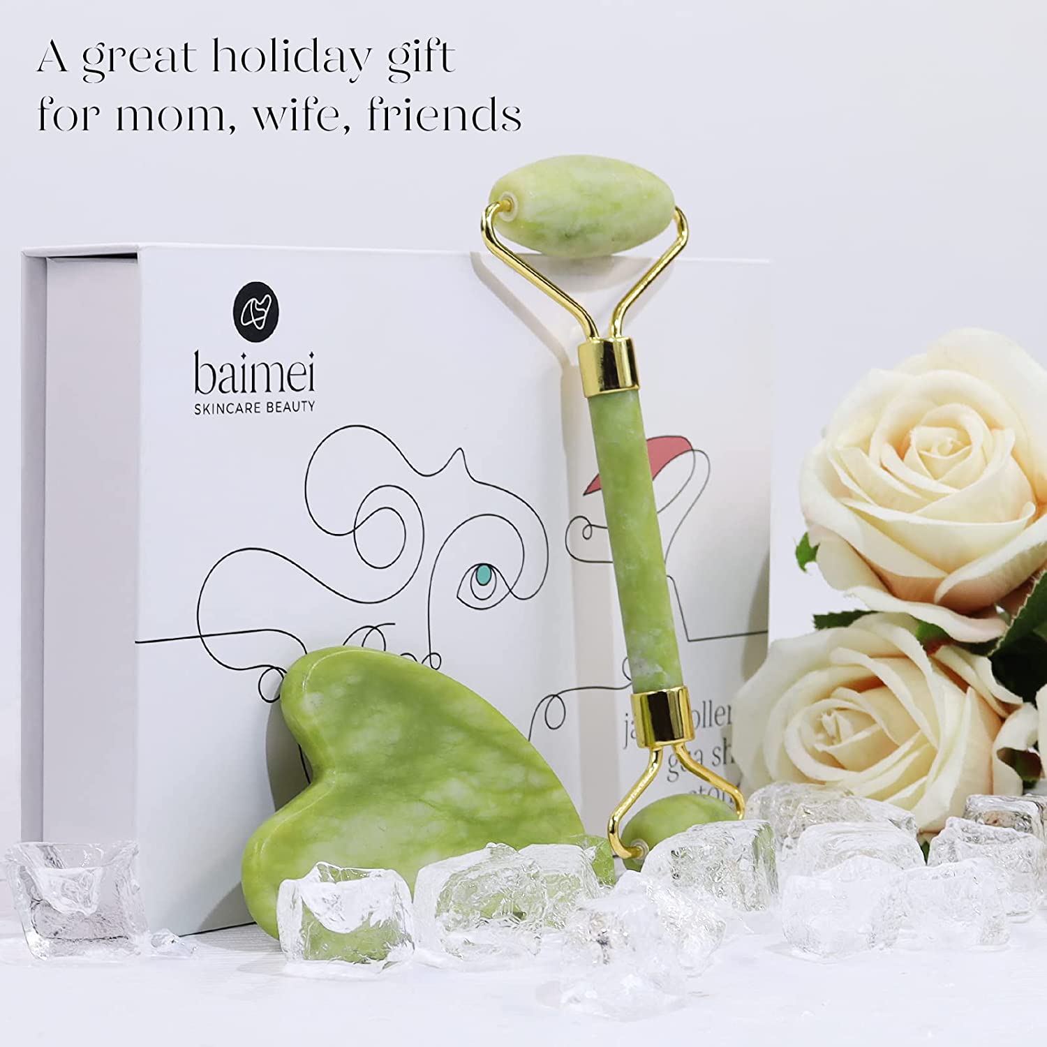 BAIMEI Jade Roller & Gua Sha Set Face Roller and Gua Sha Facial Tools for Skin Care Routine and Puffiness-Green - Image 6